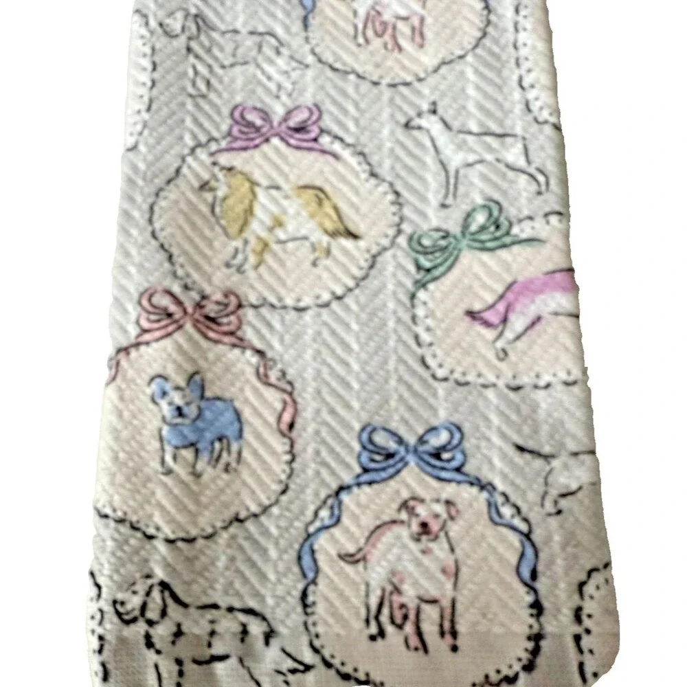 Delphine Parisian Dogs Kitchen Dish Towels Set Of 3 Super Absorbent 100% Cotton